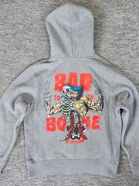 Deathclub Bad To The Bone Hoodie Wolverine MADE Gray Men's Large Pullover Skull